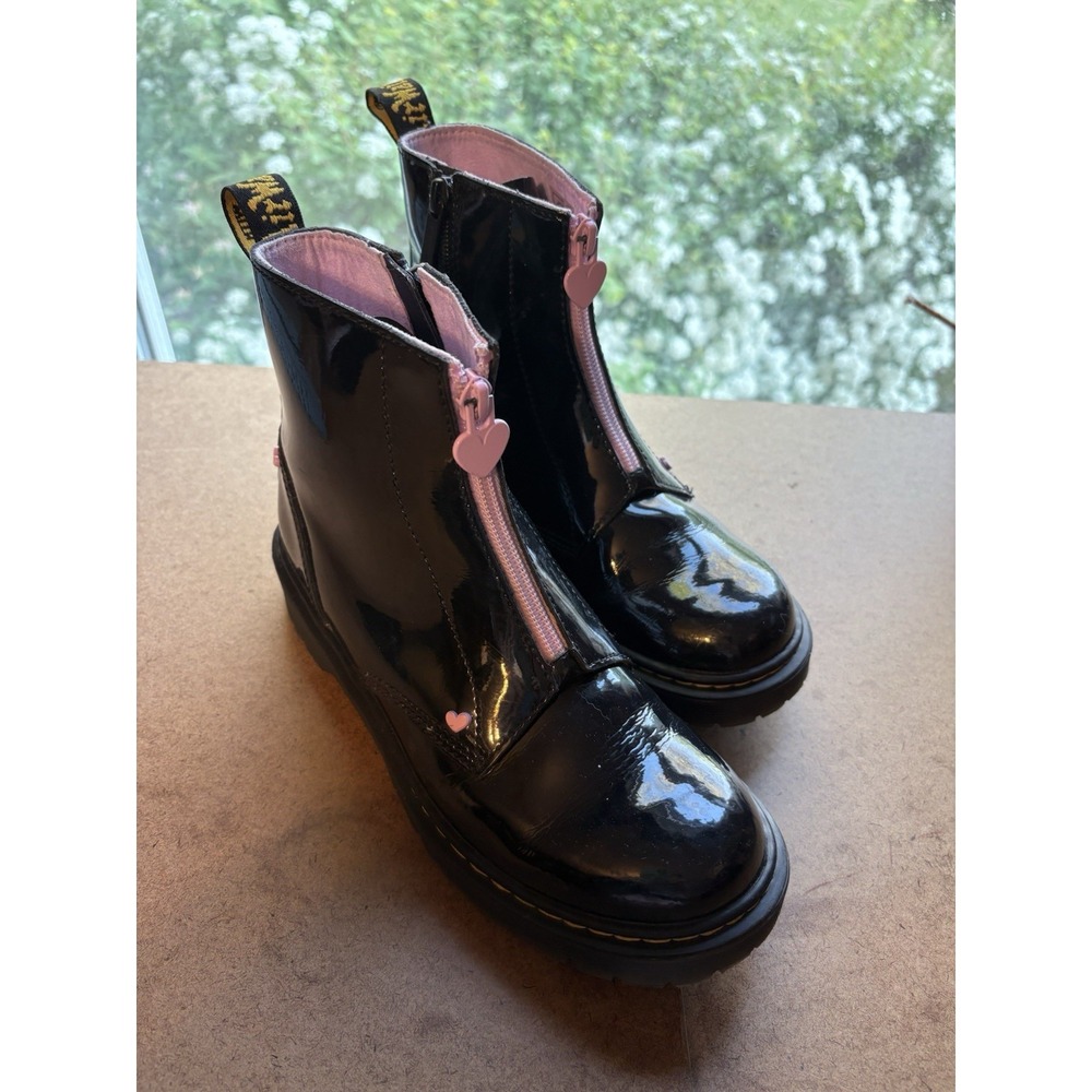 DR. MARTENS Patent Leather Zip Ankle Boots Women's Size 4 US Black Pink Combat